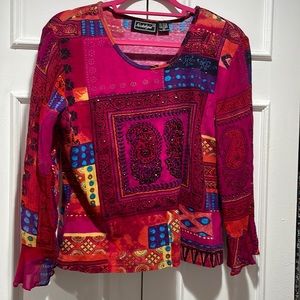 Bright colored sequin shirt with chiffon three-quarter sleeves